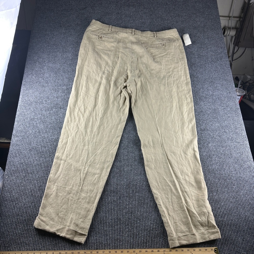 Polo Ralph Lauren Men 44x36 Tan 100% Linen Pleated Cuffed Dress Pants Big & Tall - Picture 7 of 10